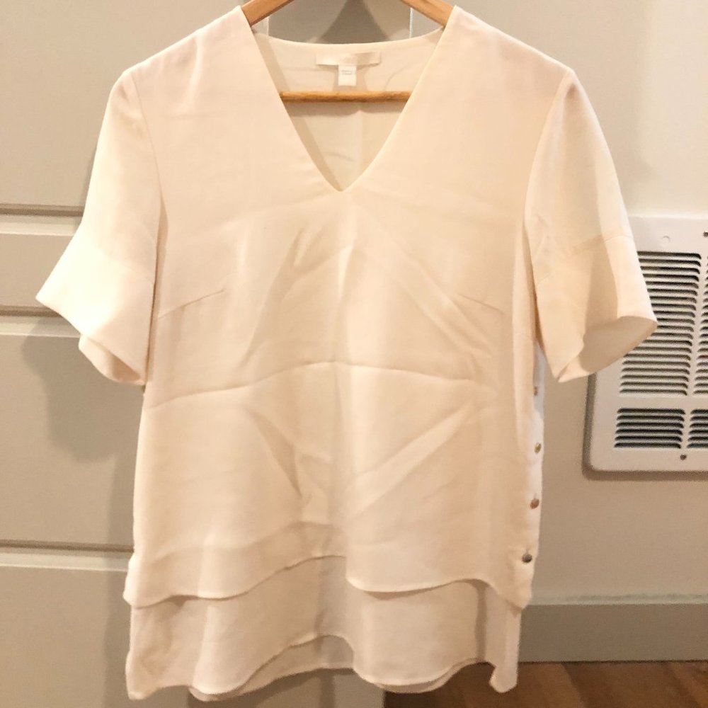 Hugo Boss Short-sleeve Blouse, White/Cream, Small, Great Fabric